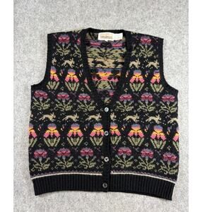 Vintage 90s The Import Workshop Cardigan Vest Womens Large Floral Animal Print